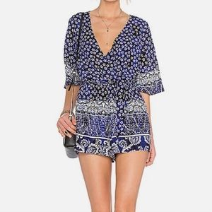 Lovers & Friends Floral Blue Surplice Isabelle Romper Size XS.